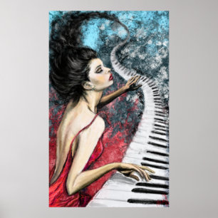Piano Lady Feeling Music Poster Impressão - Pintur