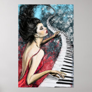Piano Lady Feeling Music Poster Impressão - Pintur