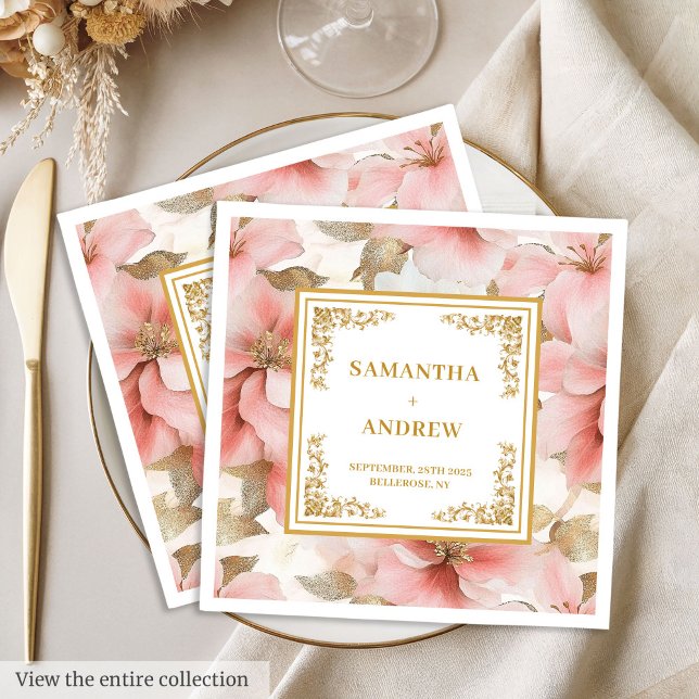 Pic poeirento, cor-de-rosa, guardanapos de papel f (Chic dusty pink ivory floral paper napkins)