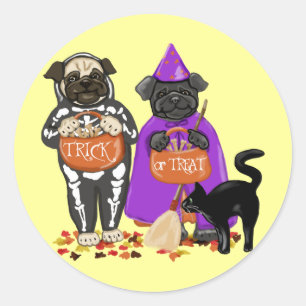 Picar ou Tratar o adesivo personalizável Pugs Hall