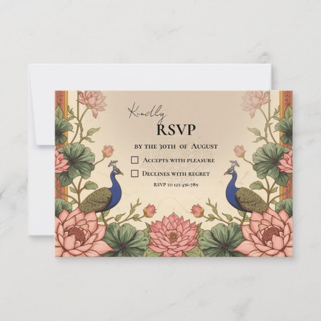 Pichwai Inspired Indian Wedding RSVP Card (Frente)