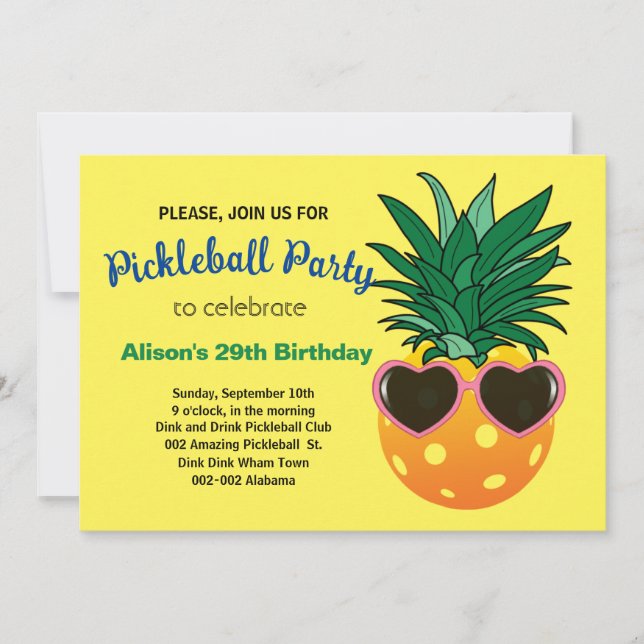 Pickleball abacaxi B-day Convite + RSVP (Frente)