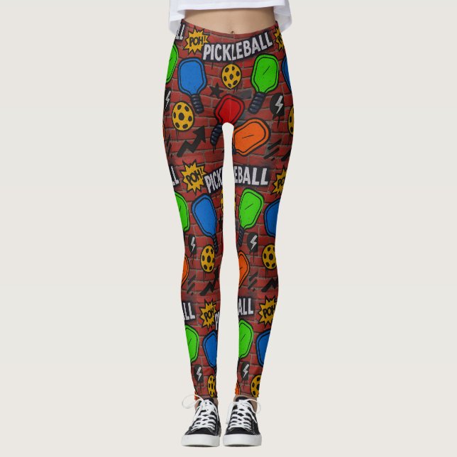 Pickleball Art Burst Grafite Leggings (Frente)