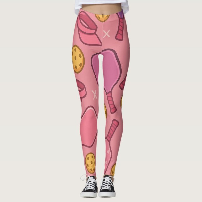 Pickleball Pink Paddle Pattern Leggings esportivas (Frente)