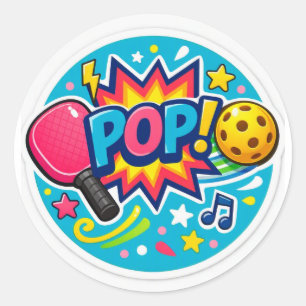 “Pickleball POP! Adesivo Redondo – Estilo de Desen