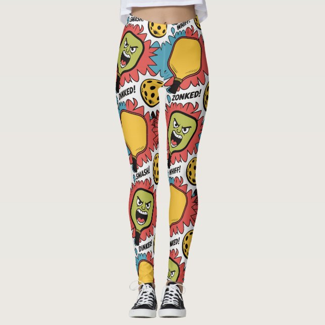 Pickleball SMASH WHIFF Comic Burst Leggings Dinked (Frente)