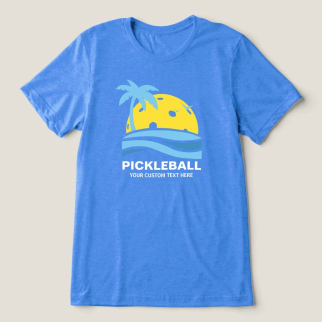 Pickleball Tropical Palm Tree Sun Seu Texto Person (Design frontal)