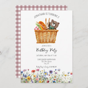 Picnic Birthday Convite rosa primavera Gingham
