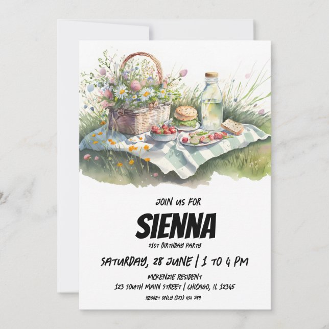 Picnic de Verão no campo Convite (Frente)