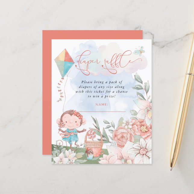 Picnic do Chá de fraldas Raffle Fralda Macaco de O (Frente/Verso In Situ)