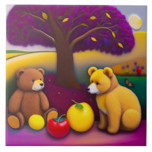 Picnic do Urso de Teddy - Azulejo cerâmico para cr
