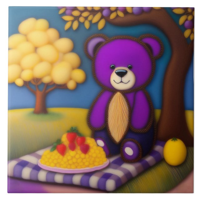 Picnic do Urso de Teddy - Azulejo cerâmico para cr (Frente)