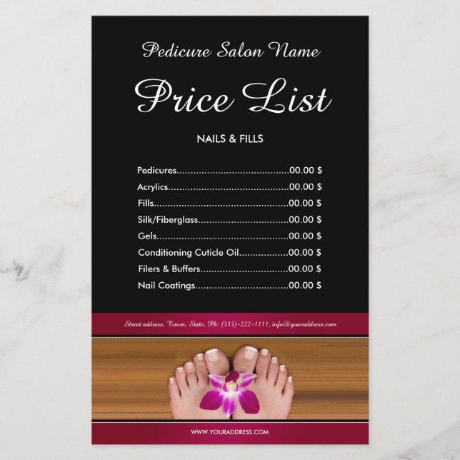 Pico Nail Salon Price List Flyer Preto (Frente)