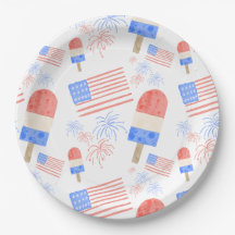 Picolé Patriótico e Pratos do Partido Fireworks