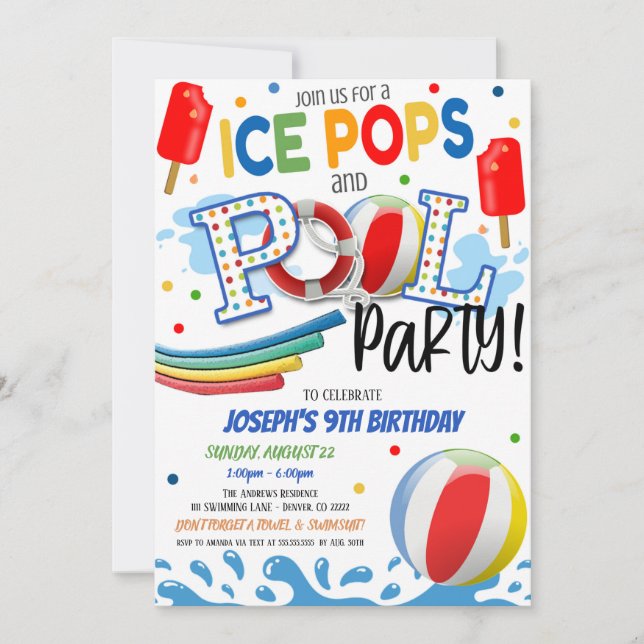 Picolés e Convite para Festa na Piscina (Frente)