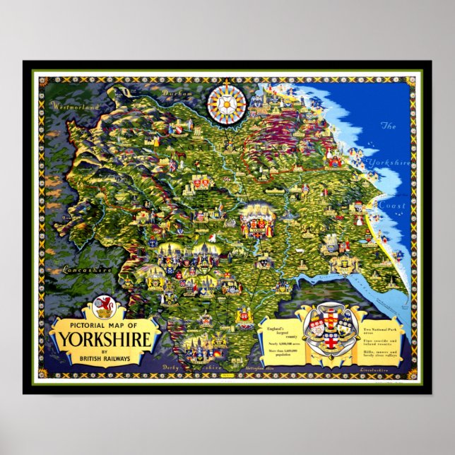 Pictorial Map of Yorkshire Travel Poster (Frente)