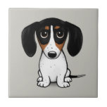 Piebald Dachshund| Azulejo cerâmico de Cães Cachor<br><div class="desc">Piebald Dachshund preto, bronzeado e branco. Visite o Doodle World de Jenn para obter ainda mais acessórios para casa e escritório, com este cachorro giro e mais designs originais de cachorros-salsicha.</div>