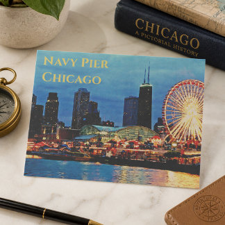 Pier de marinho _à noite Cartão Postal de Chicago