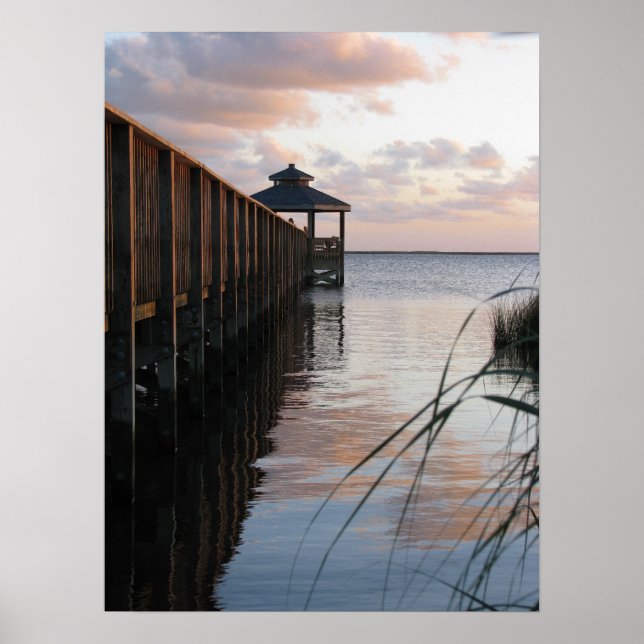 Pier & Gazebo no Sunset, Outer Banks NC Poster (Frente)