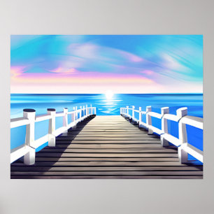 Pier, Ocean e Sky na Dawn Impressão