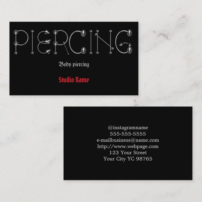 Piercing salon Cartão de visita (Frente/Verso)