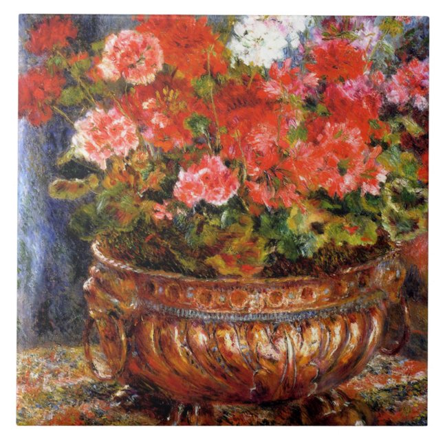 Pierre-Auguste Renoir Geraniums numa Bacia de Cobr (Frente)
