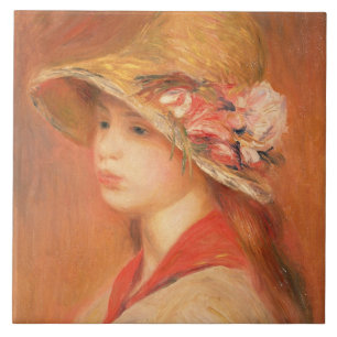Pierre uma jovem mulher de Renoir em um chapéu