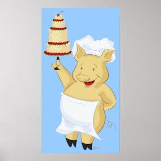 Pig Baker Segurando Poster