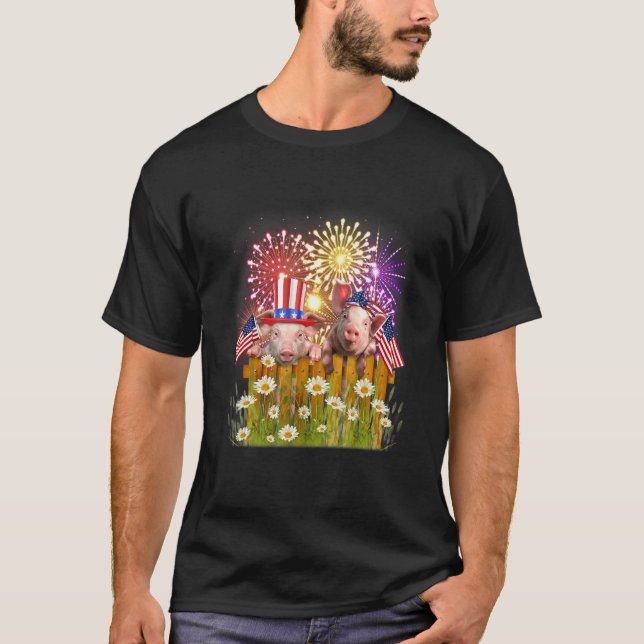 Pig Firework Usa Flag Top Hat Feliz Merica 4th Of (Frente)