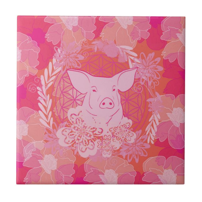 pig,flower of life, blue, mandala,zen,chakra,patt (Frente)