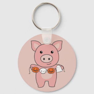 Pig Happy Halloween Pumpkin Bat Chaveiro