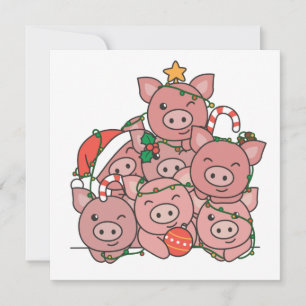 Pig Natal Árvore Engraçado Natal Animal Convite