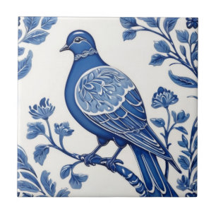 Pigeon Bird Delft Blue e White Floral Dove