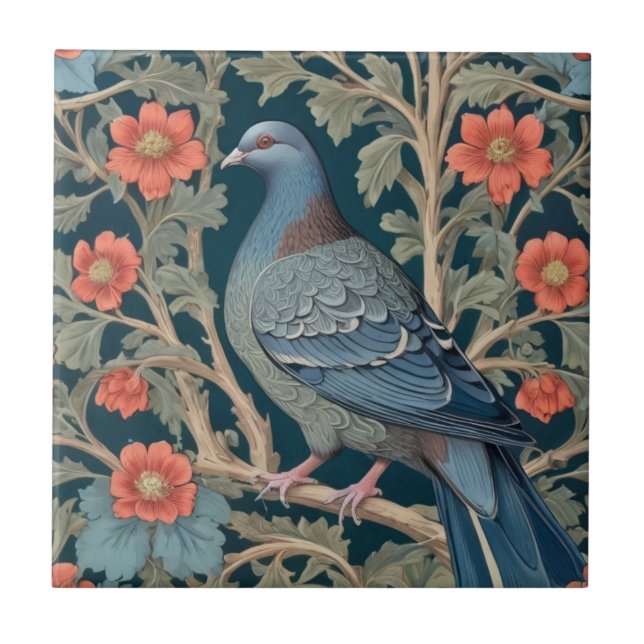 Pigeon Bird William Morris estilo Esquerdo Flores  (Frente)