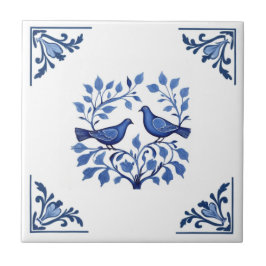 Pigeon Dove Bird Casal Blue White Delft Cantos