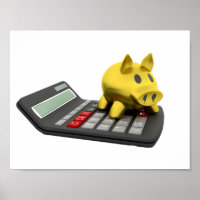 Piggy Bank Em Um Poster De Calculadora
