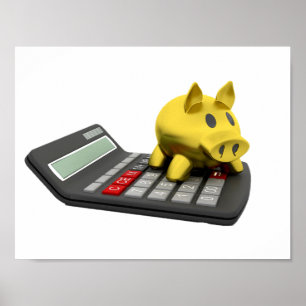Piggy Bank Em Um Poster De Calculadora