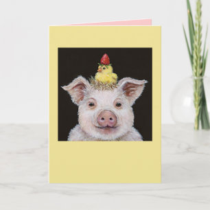 piggy e peep com cartão de morango