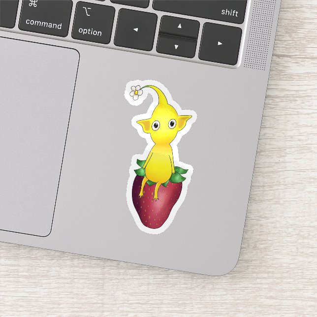 Pikmin Amarelo no adesivo de morango (Detalhe)