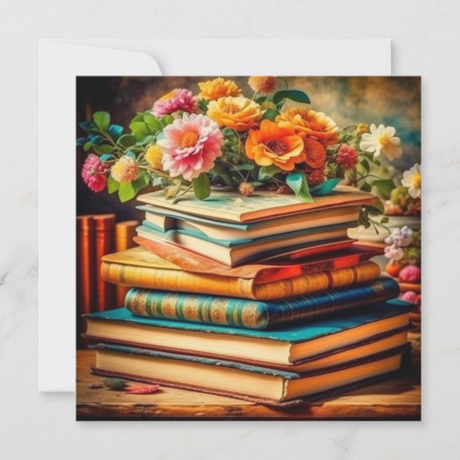 Pilha Antiga de Livros e Flores Vintage (Frente)