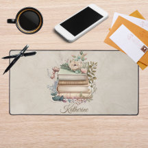 Pilha de Livros Boho Elegante Nome Floral