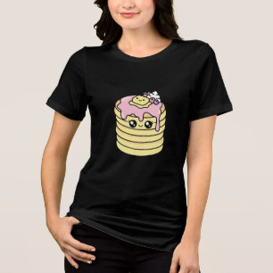 Pilha de Panqueca Kawaii Adorável com Sorriso de X
