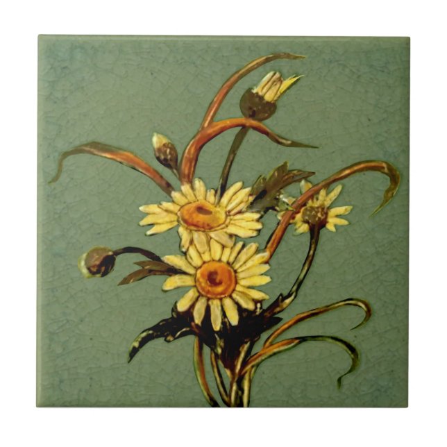 Pilkington c1900 Green Daisies - Repro pintado (Frente)