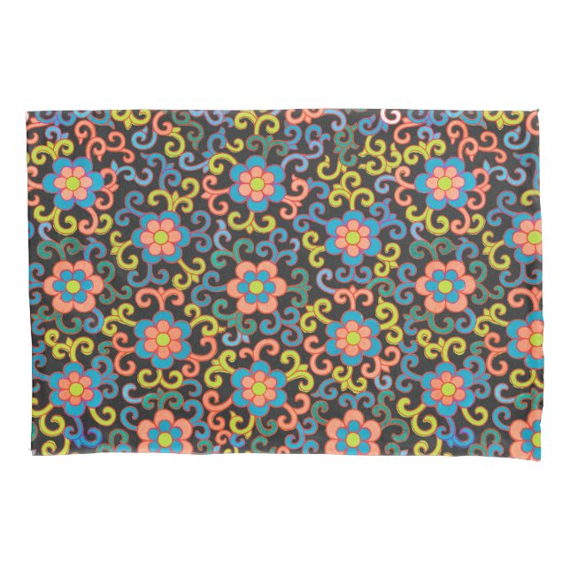 Pillow com padrão botânico em tom de azul estilo r (Frente-Esquerda)