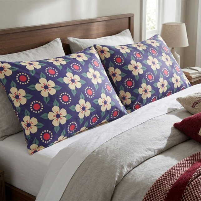 Pillow de Azul Marinho com Flores Creme (Criador carregado)