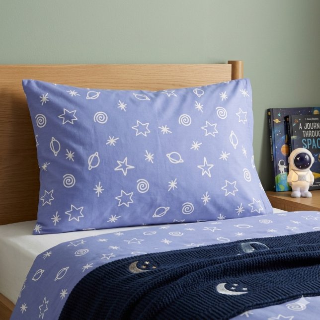 Pillowcase Azul Espaço Doodle Estrelas Planetas (Criador carregado)