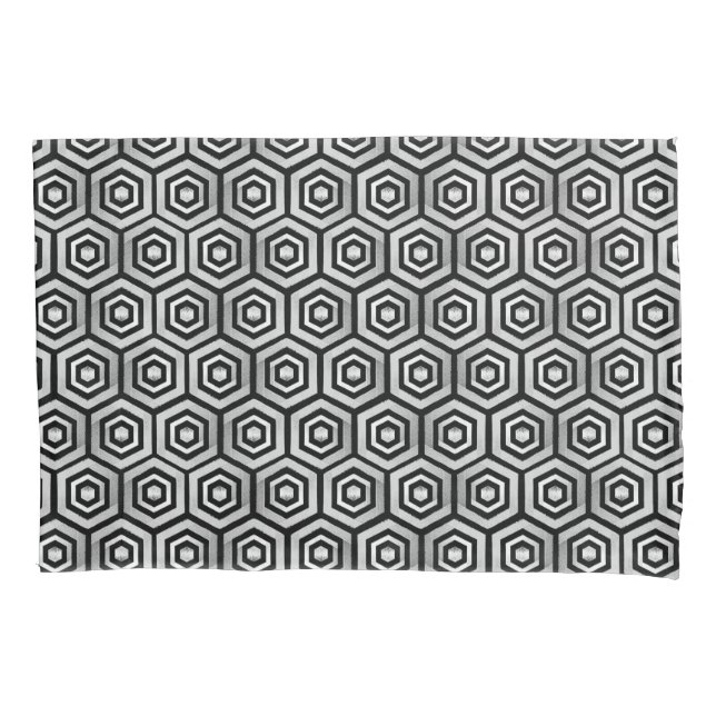 Pillowcase Black White Hexagon Geometric Pattern (Frente)