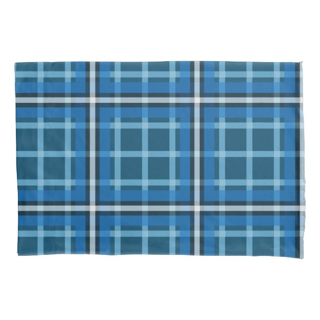 Pillowcase Blue Tartan Plaid Check Pattern (Frente)