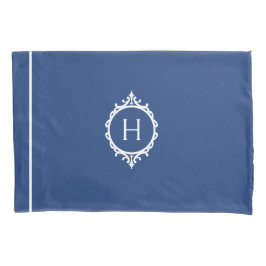 Pillowcase de azul-Chelsea e Monograma Branco