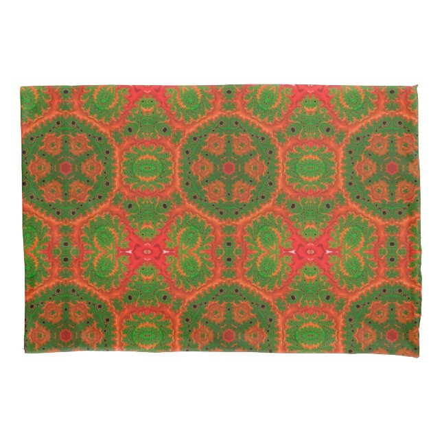 Pillowcase de Caleidoscópio Laranja e Verde (Frente)